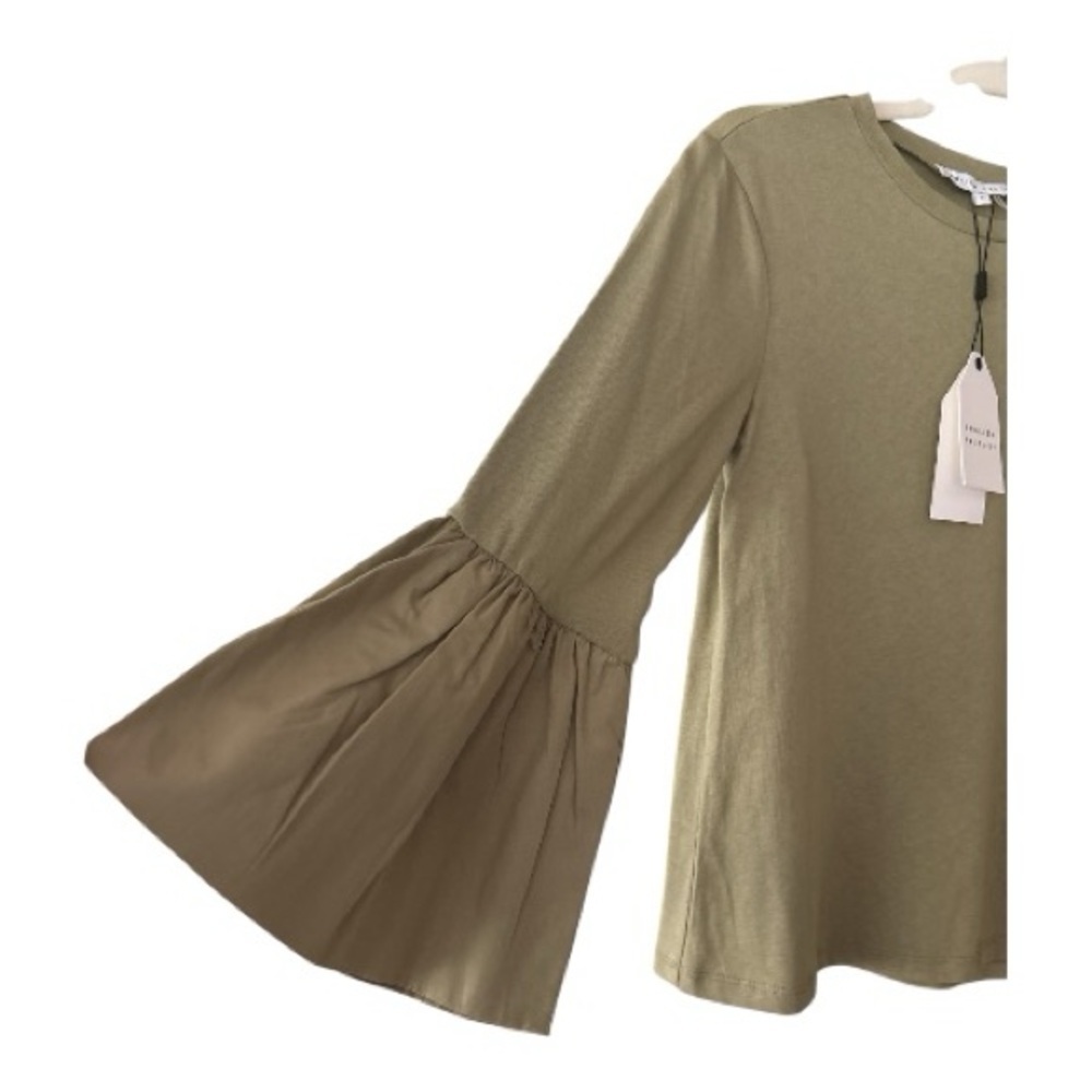 ENGLISH FACTORY cotton top, sz small,army green Long sleeves with poplin bells - Picture 3 of 5